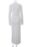 Sexy Solid Color Lace See-Through Strap Design V Neck Lace Dress Dresses
