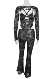 Sexy Solid Color Lace See-Through V Neck Skinny Jumpsuits
