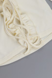 Casual Solid Color Hollow Out Lace Up Stringy Selvedge V Neck Tops
