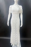 Sexy Solid Color Lace Backless Fishtail Off Shoulder Long Dresses