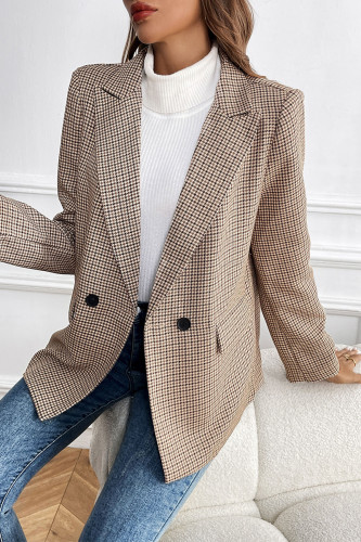 Casual Business Wear Plaid Pocket Buttons Turn-back Collar Outerwear