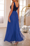 Prom Elegant Solid Color Sequins Mesh O Neck Evening Dresses