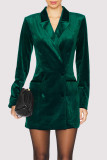 Sexy Solid Color Buttons Velvet Turn-back Collar Suit Dresses