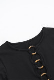 Sexy Street Solid Color Hollow Out O Neck Long Sleeve Dresses