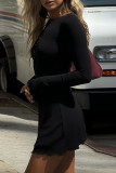 Sexy Street Solid Color Hollow Out O Neck Long Sleeve Dresses