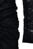 Sexy Solid Color Lace See-Through O Neck Lace Dress Dresses