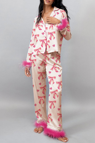 Daily Bow Contrast Feather Trim Sleepwear