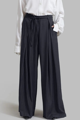 Casual Street Stripe Pocket Patchwork Strap Design Loose High Waist Wide Leg Full Print Bottoms