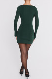 Casual Daily Solid Color Adjustable O Neck Wrapped Skirt Dresses