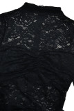 Sexy Solid Color Lace See-Through O Neck Lace Dress Dresses