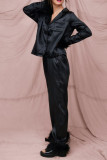 Daily Solid Color Buttons Feather Trim Sleepwear