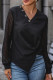 Casual Solid Color Lace Buttons Ruched V Neck Tops