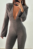 Sexy Street Solid Color Backless V Neck Skinny Jumpsuits