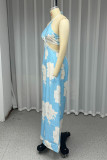 Sexy Vacation Floral Print Lace Up Backless Halter Loose Jumpsuits
