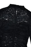 Sexy Solid Color Lace See-Through O Neck Lace Dress Dresses