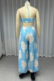 Sexy Vacation Floral Print Lace Up Backless Halter Loose Jumpsuits