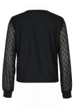 Casual Solid Color Lace Buttons Ruched V Neck Tops