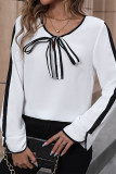 Casual Daily Solid Color Lace Up Contrast O Neck Tops