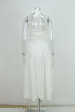 Sexy Solid Color Backless Pleated Halter Sleeveless Dresses