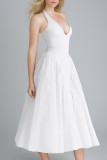 Sexy Solid Color Backless Pleated Halter Sleeveless Dresses