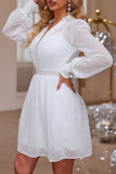 Elegant Solid Color Mesh Fur Ball V Neck A Line Dresses