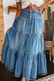Casual Street Solid Color Distressed Buckle Loose High Waist Type A Patchwork Bottoms