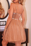 Sexy Party Solid Color Sequins Mesh V Neck Sling Dresses