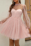 Sexy Party Heart Shaped Sequins Sequined Mesh Half A Turtleneck Evening Dresses
