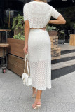 Elegant Solid Color Weave O Neck Sleeveless Two Pieces