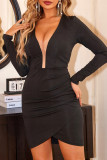 Sexy Party Solid Color Mesh V Neck Wrapped Skirt Dresses