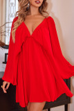 Sexy Solid Color Patchwork V Neck A Line Dresses