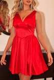 Sexy Solid Color Pleated V Neck Sleeveless Dresses
