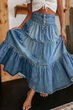 Casual Street Solid Color Distressed Buckle Loose High Waist Type A Patchwork Bottoms