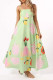 Casual Graffiti Print Contrast Square Neck Long Dresses