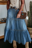 Casual Street Solid Color Distressed Buckle Loose High Waist Type A Patchwork Bottoms