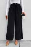 Casual Solid Color Pocket Patchwork Loose High Waist Straight Solid Color Bottoms