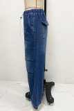 Street Solid Color Patchwork Mid Waist Loose Denim Jeans