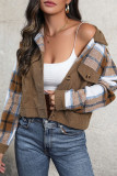 Casual Plaid Patchwork Contrast Turndown Collar Outerwear