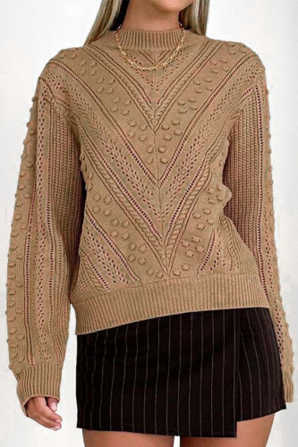Casual Solid Color Jacquard O Neck Tops