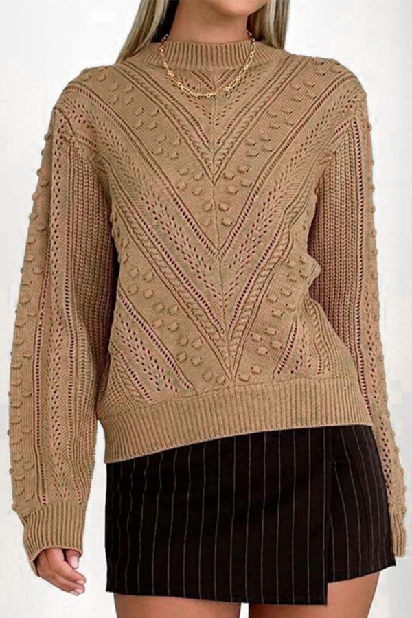 Casual Solid Color Jacquard O Neck Tops