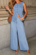 Casual Solid Color Pocket Buttons O Neck Sleeveless Two Pieces
