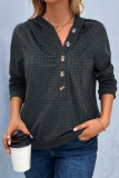 Casual Solid Color Buttons Texture Hooded Tops