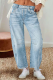 Casual Solid Color Distressed Contrast Mid Waist Denim Jeans