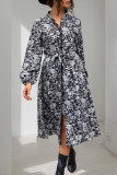 Elegant Flowers Print Lace Up Contrast Mandarin Collar A Line Dresses
