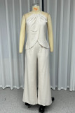 Casual Solid Color Ruched Irregular Halter Sleeveless Two Pieces