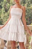 Elegant Solid Color Patchwork Ruffle Texture Square Neck Sling Dresses