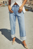 Casual Solid Color Distressed Patchwork Loose Denim Jeans