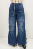 Street Solid Color Patchwork Mid Waist Loose Denim Jeans