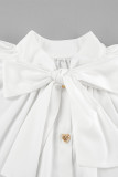 Elegant Solid Color Lace Up Buckle Ribbon Collar A Line Dresses