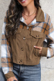 Casual Plaid Patchwork Contrast Turndown Collar Outerwear